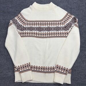 VTG 70s Kingsport Mens Large Fair Isle Nordic Mock Neck Knit Sweater‎ White L
